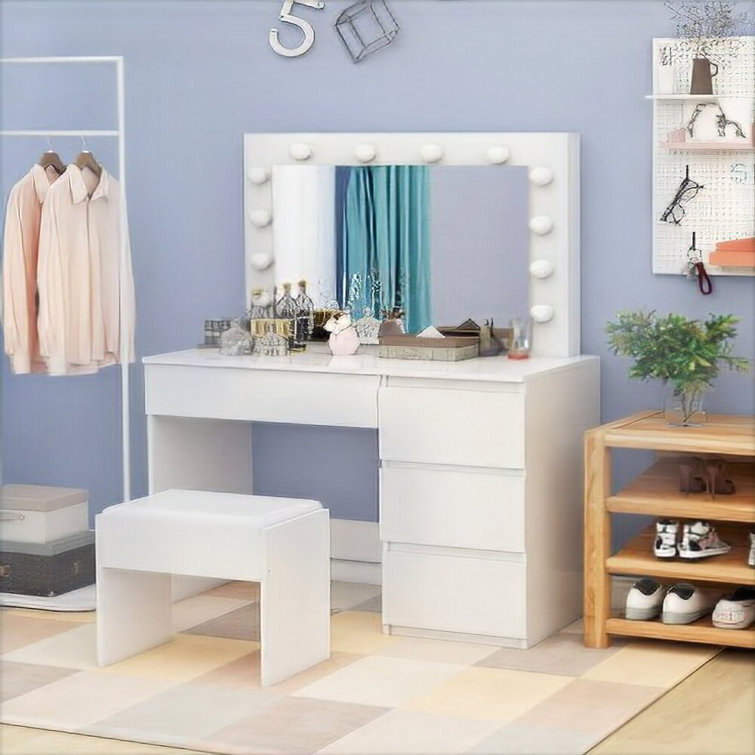 Hashtag Home Mobley Dressing Table Vanity Set with Stool and Mirror